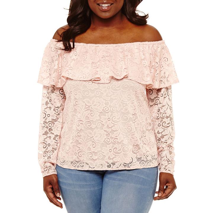 Bold Elements Lace Ruffle Off Shoulder Blouse-plus