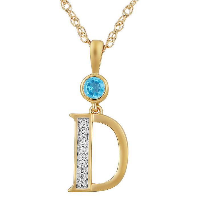 D Womens Genuine Blue Topaz 14k Gold Over Silver Pendant Necklace