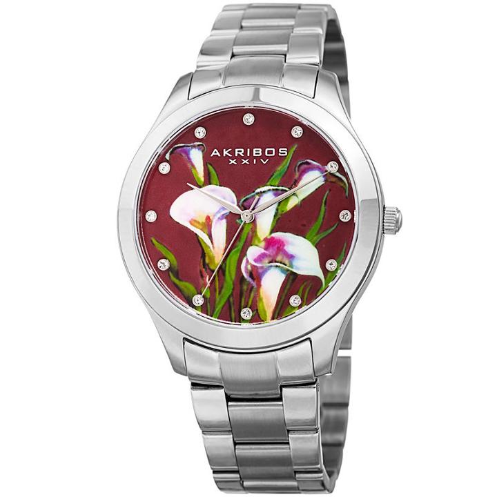 Akribos Xxiv Womens Silver Tone Strap Watch-a-953fss