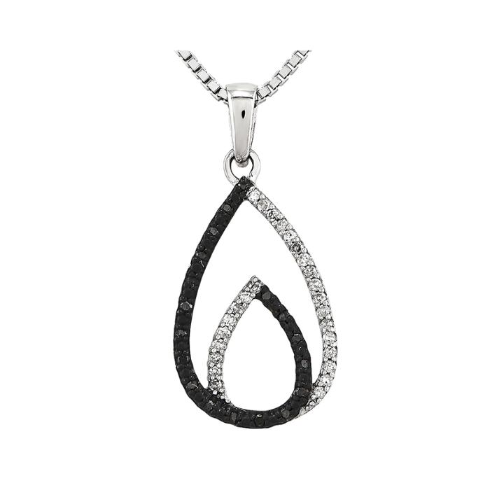 1/7 Ct. T.w. White And Color-enhanced Black Diamond Sterling Silver Teardrop Pendant Necklace