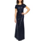 Decoded Short Sleeve Beaded Sequins Evening Gown
