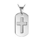 Mens Stainless Steel Dog Tag Pendant Necklace With Cut-out Cross