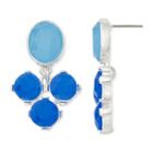 Liz Claiborne Blue Stone Double-drop Silver-tone Earrings