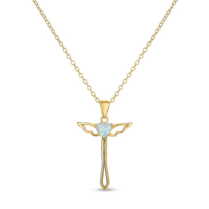 Womens Lab Created White Opal Round Pendant Necklace