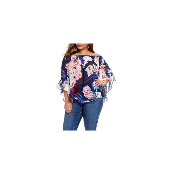 Fashion To Figure Audrea Off Shoulder Floral Print Blouse - Plus