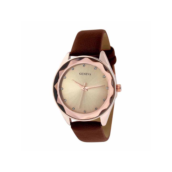 Geneva Womens Rhinestone And Brown Strap Watch