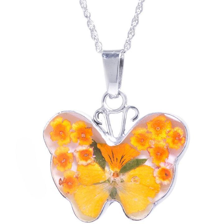 Everlasting Flower Womens Butterfly Pendant Necklace