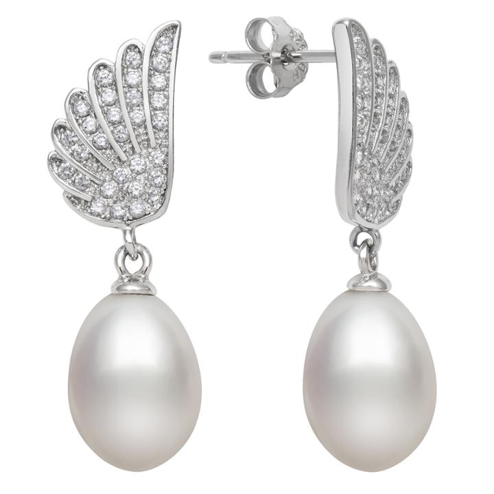 Cultured Freshwater Pearl & Lab Created Cubic Zirconia Sterling Silver Earrings