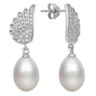 Cultured Freshwater Pearl & Lab Created Cubic Zirconia Sterling Silver Earrings