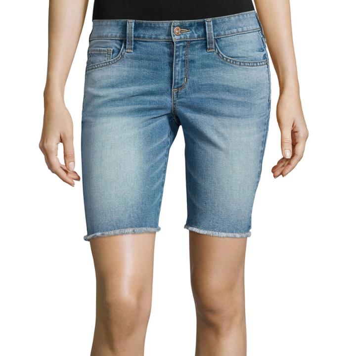 Arizona Low-rise Raw-edge Denim Bermuda Shorts