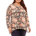 Alyx Long Sleeve Round Neck Knit Floral Blouse-plus