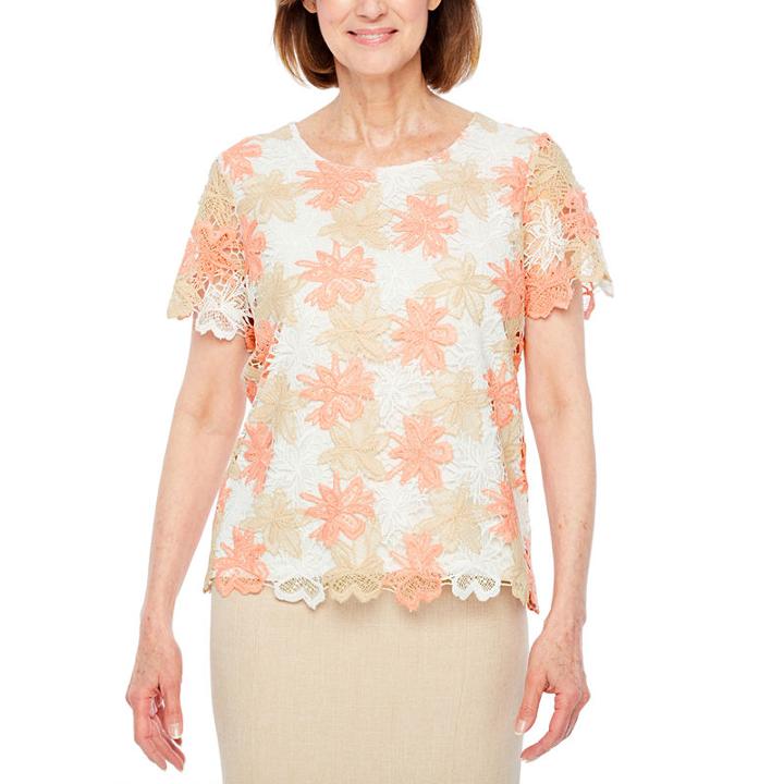 Alfred Dunner La Dolce Vita Short Sleeve Crew Neck Floral T-shirt-petites