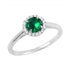 Womens Lab Created Emerald Green Sterling Silver Round Cocktail Ring