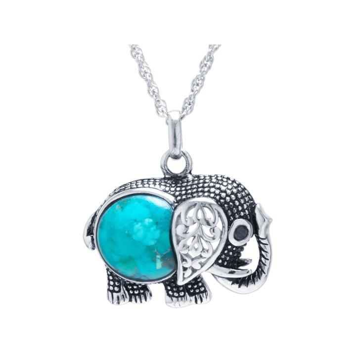 Turquoise Sterling Silver Elephant Pendant Necklace
