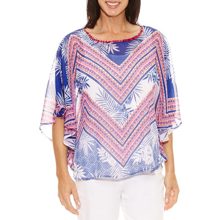 Lark Lane Elbow Sleeve Scoop Neck Chiffon Blouse
