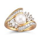 14k Gold Over Silver Cultured Freshwater & Lab-created White Sapphire Pearl Ring