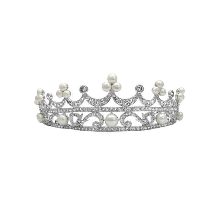 Cultured Freshwater Pearl And Cubic Zirconia Tiara