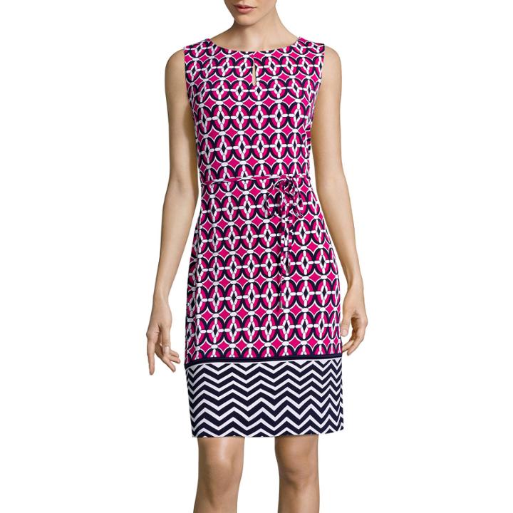 Liz Claiborne Sleeveless Geo-print Self-tie Shift Dress