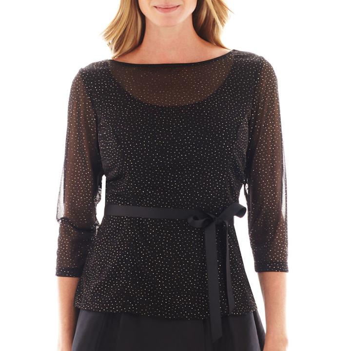 Blu Sage 3/4-sleeve Illusion-neck Glitter Top
