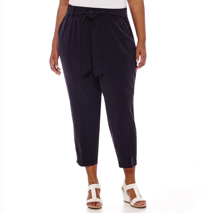 Liz Claiborne Pull-on Belted Cargo Cropped Pants - Plus