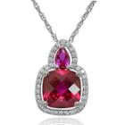 Womens Red Ruby Sterling Silver Pear Pendant Necklace