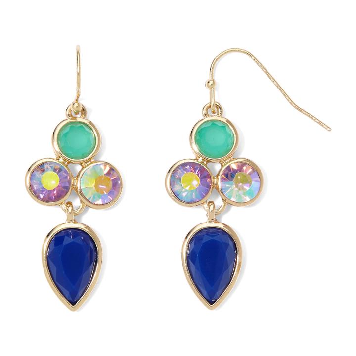 Liz Claiborne Multicolor Stone Gold-tone Chandelier Earrings
