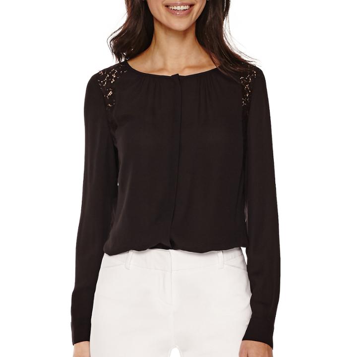 Worthington Lace-trim Blouse - Tall