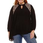 Unity World Wear Long Sleeve Keyhole Gauze Blouse-plus