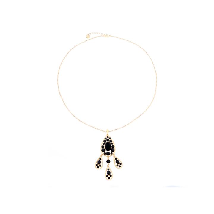 Monet Black Stone Gold-tone Pendant Necklace