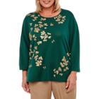 Alfred Dunner Emerald Isle 3/4 Sleeve Metallic Floral T-shirt-womens Plus