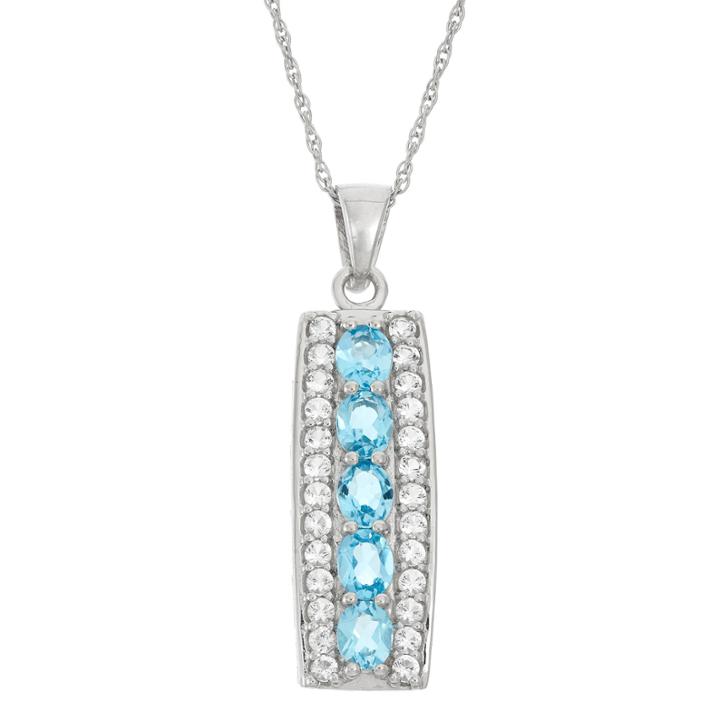 Genuine Swiss Blue Topaz And White Topaz Sterling Silver Pendant Necklace