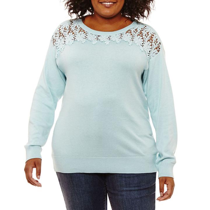 St. John's Bay Long Sleeve Lace Yoke Sweater - Plus