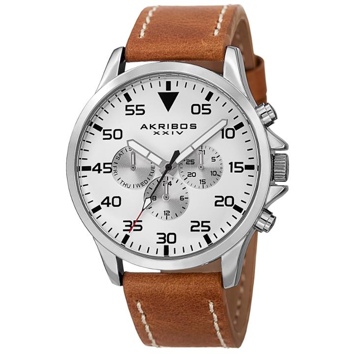 Akribos Xxiv Unisex Brown Strap Watch-a-773ssbr
