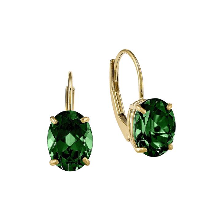 Lab-created Helenite 14k Yellow Gold Oval Drop Earrings