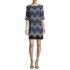 Studio 1 Elbow Sleeve Knit Shift Dress-petites