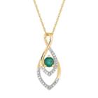 Womens Diamond Accent Genuine Green Emerald 10k Gold Pendant Necklace