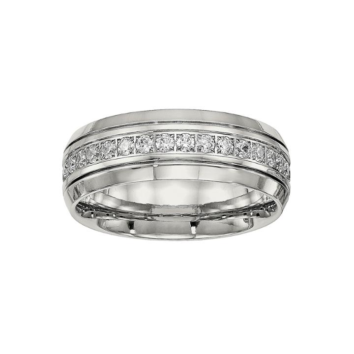 Mens Cubic Zirconia Stainless Steel Wedding Band