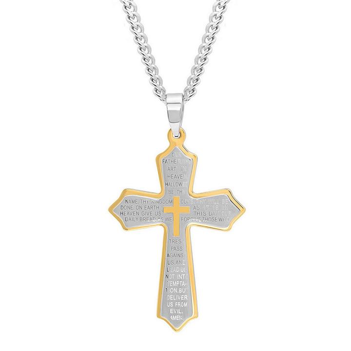 Mens Stainless Steel Lords Prayer Pendant Necklace