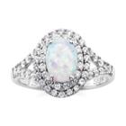 Lab-created Opal & White Sapphire Double Halo Ring In Sterling Silver