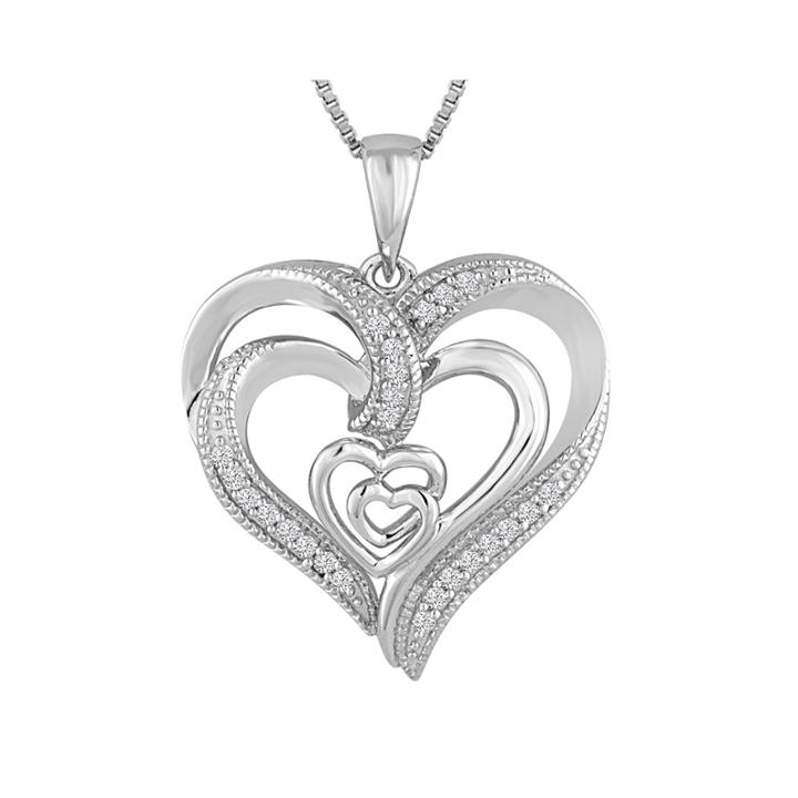 Forevermine 1/10 Ct. T.w. Diamond Sterling Silver Heart Pendant Necklace