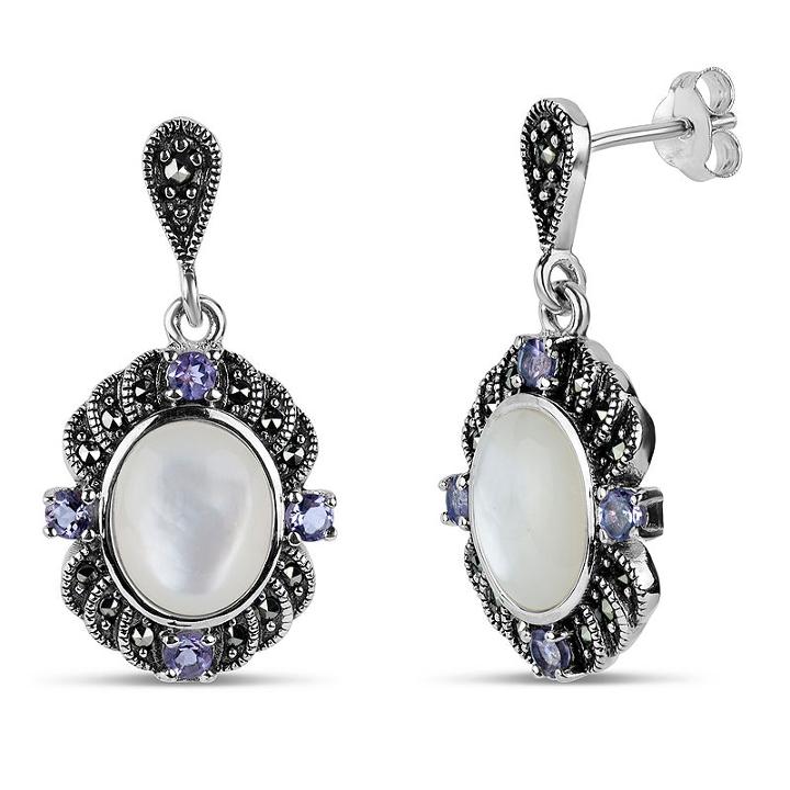 Swarovski Genuine Black Marcasite Oval Drop Earrings
