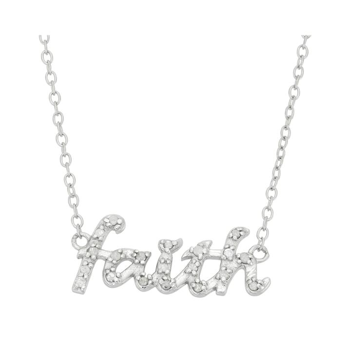 1/10 Ct. T.w. Diamond Faith Sterling Silver Necklace