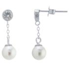Silver Treasures White Simulated Pearls Drop Earrings