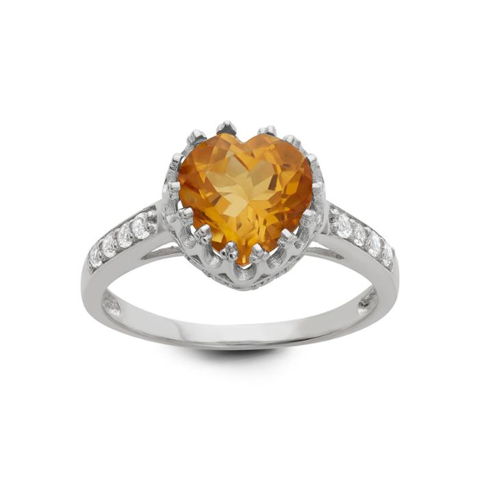 Sterling Silver Genuine Yellow Citrine Crown Ring