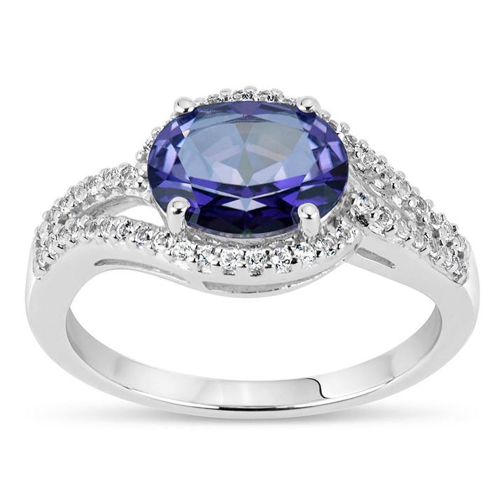 Sterling Silver Purple And White Topaz Ring Featuring Swarovski Genuine Gemstones