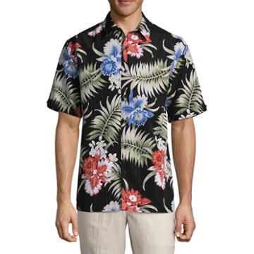 Havanera Havanera Tropical Prints Short Sleeve Floral Button-front Shirt-big And Tall