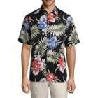 Havanera Havanera Tropical Prints Short Sleeve Floral Button-front Shirt-big And Tall