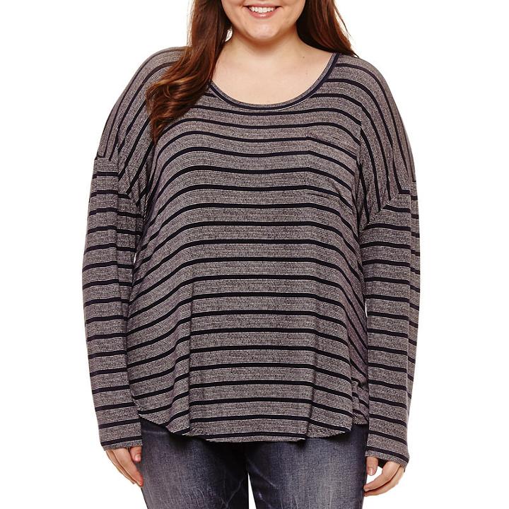 Self Esteem Long Sleeve Round Neck Knit Blouse-juniors Plus
