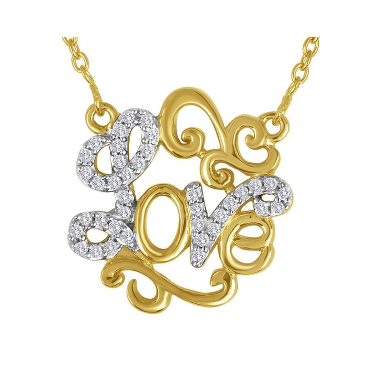 1/10 Ct. T.w. Diamond 14k Yellow Gold Over Sterling Silver Love Script Necklace