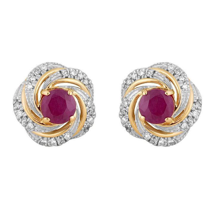 1/8 Ct. T.w. Lab Created Red Ruby 10k Gold 9.1mm Round Stud Earrings
